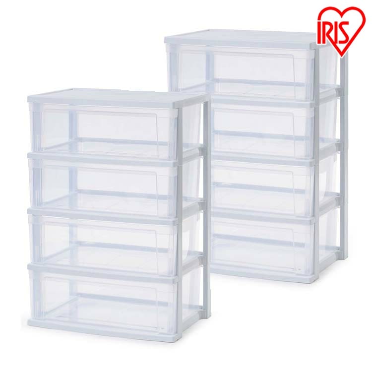 ［マイル5倍！12/7迄］[2個セット]チェスト 4段 収納ボックス タンス ワイドチェスト ホワイト/クリア NSW-544