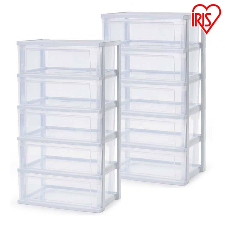 ［マイル5倍！12/7迄］[2個セット]チェスト 5段 収納ボックス タンス ワイドチェスト ホワイト/クリア NSW-545