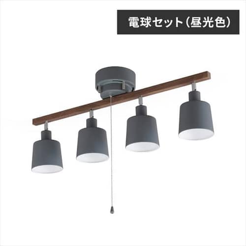 ［マイル5倍！12/7迄］4灯シーリングストレート＋[4球セット]LED電球 E26 広配光 40形相当 LDA4D-G-4T62P 昼光色 ウッド/グレー