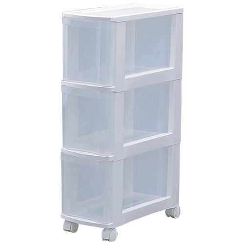 ［マイル5倍！12/7迄］≪幅20cm×3段≫スリムチェスト 3段 ホワイト/クリア