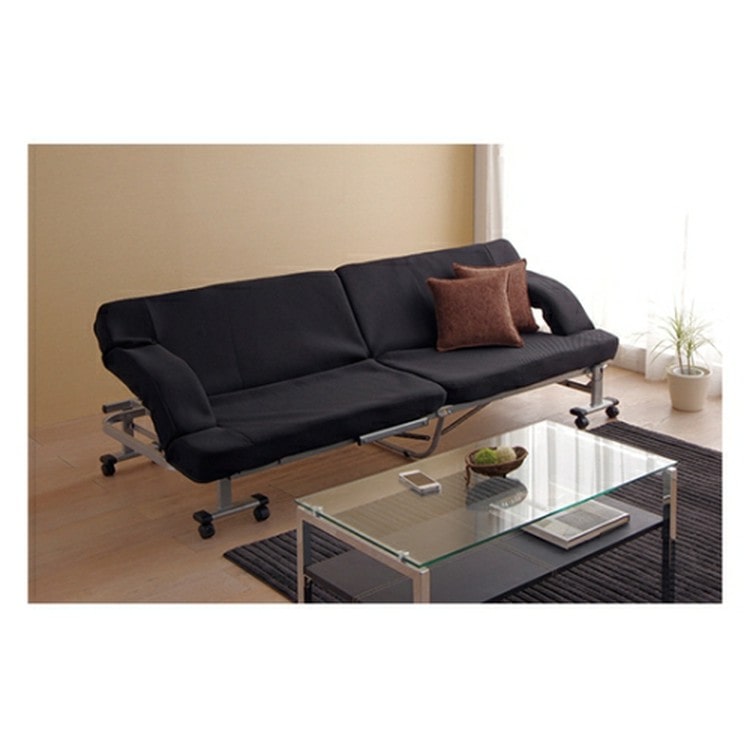 ［マイル5倍！12/7迄］折りたたみソファベッド OTB-SFN ブラック[完成品・14段階リクライニング]