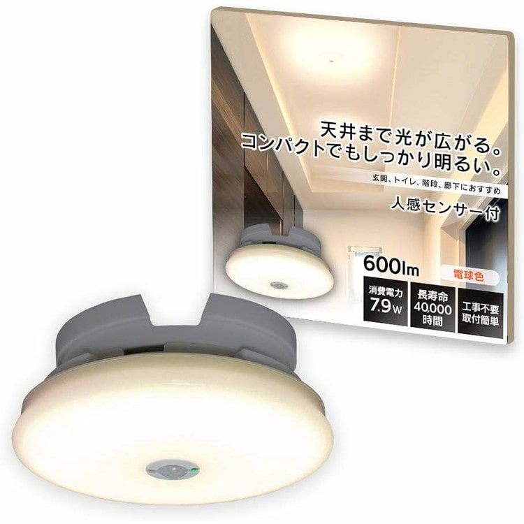 小型シーリングライト 薄形 600lm 人感センサー付 電球色 SCL6LMS-UU