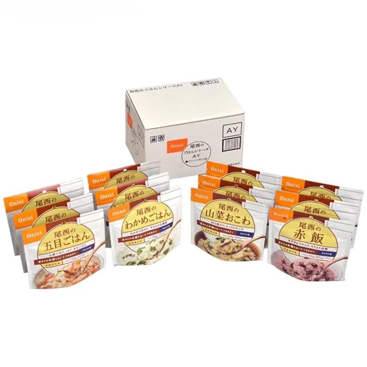 ［マイル5倍！12/7迄］尾西のごはんシリーズ CY 和風・洋風組合せ 12食入 （五目ごはん・わかめごはん・ドライカレー・チキンライス）