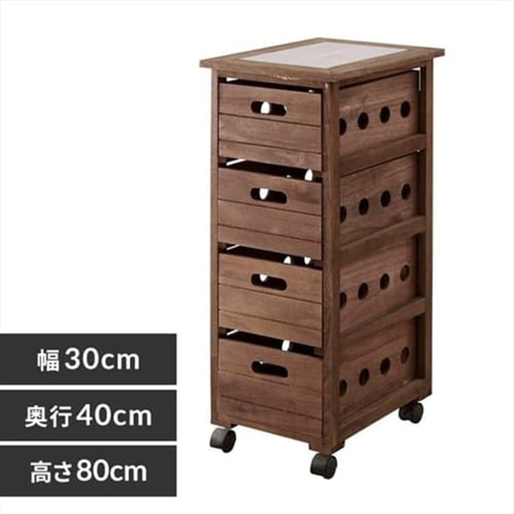 桐ワゴン4段 ブラウン