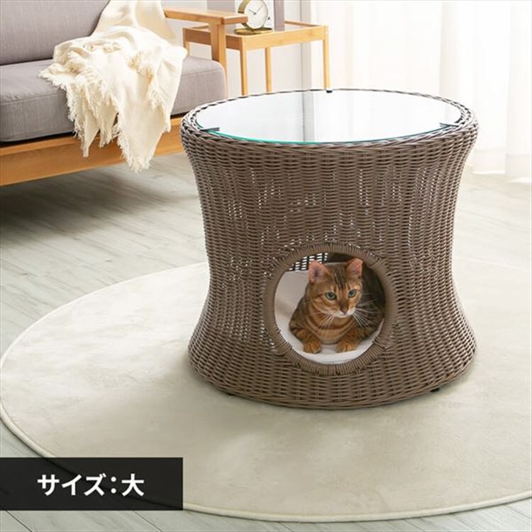 ［マイル5倍！12/7迄］ペットハウス&テーブル 丸型(大) ブラウン