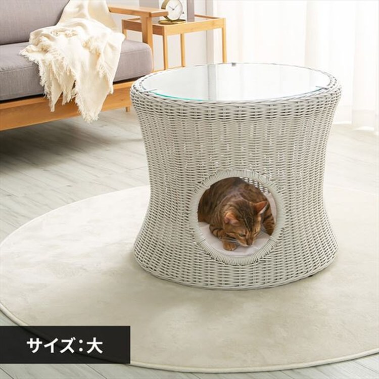 ［マイル5倍！12/7迄］ペットハウス&テーブル 丸型(大) ホワイト