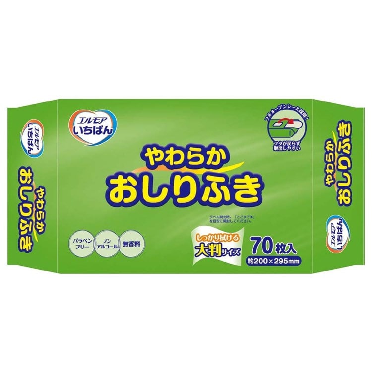 ［マイル5倍！12/7迄］エルモアいちばん やわらかおしりふき70枚