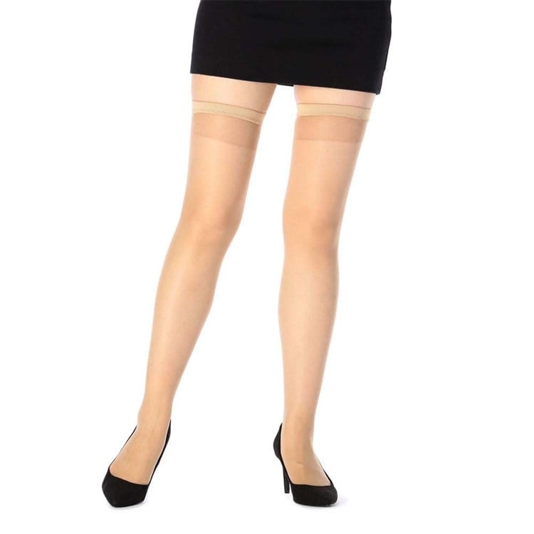 福助 美しく心地いい 伝線しにくい 無地 ストッキング もも丈 口ゴムゆったり ノンラン設計 22～25cm 240-1111 サワーベージュ(017)