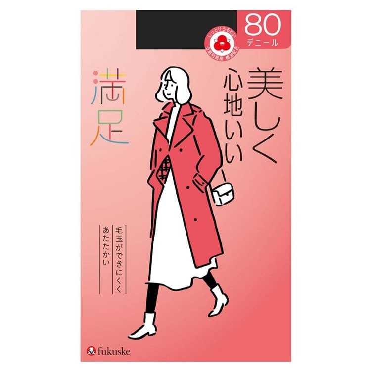 福助 毛玉になりにくい 無地 タイツ 80デニール しっとりダブル保湿 ブラック(090) 740-7201 M-L