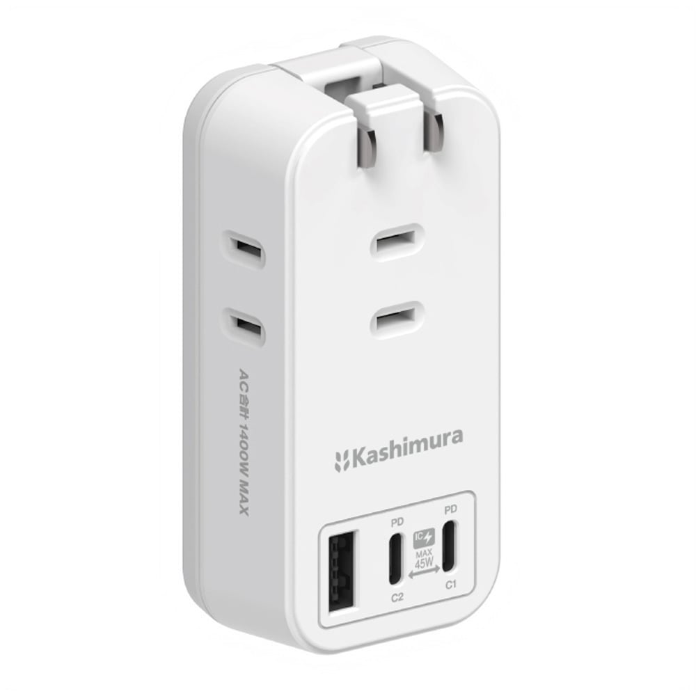 kashimura 電源タップ AC3 USBA＋C2 PD45W 自動識別 リバーシブル ホワイト