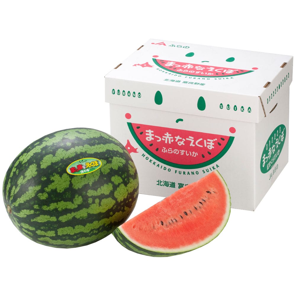 富良野産真っ赤なえくぼスイカ1玉（6kg以上） 【時間指定不可】【代引不可】【同梱不可】【プラザセレクト】