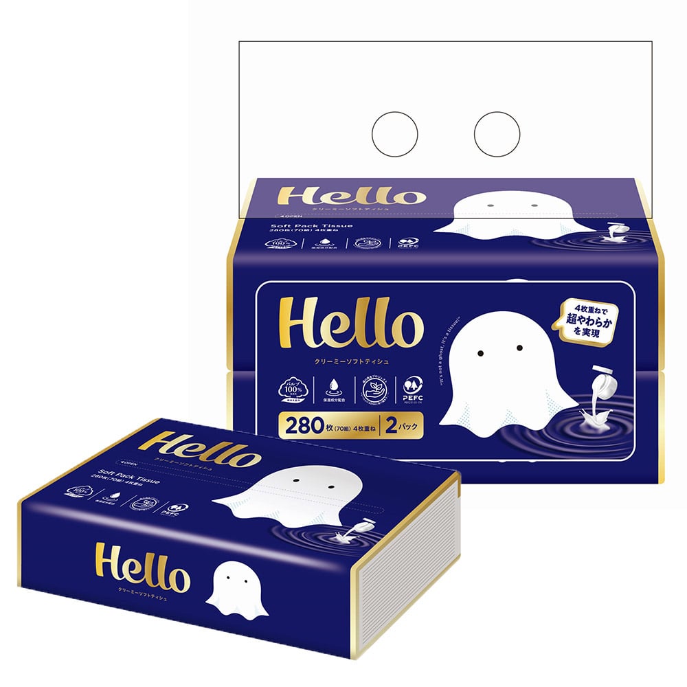 ハロー Hello クリーミーソフトティシュ 4枚重ね70組（280枚） 2個入 5223