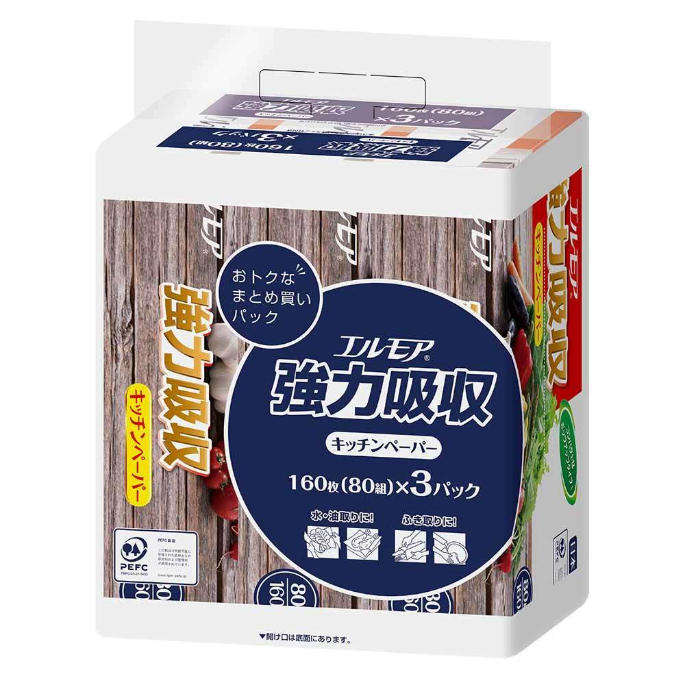 エルモア エルモア強力吸収キッチンペーパー80W3P
