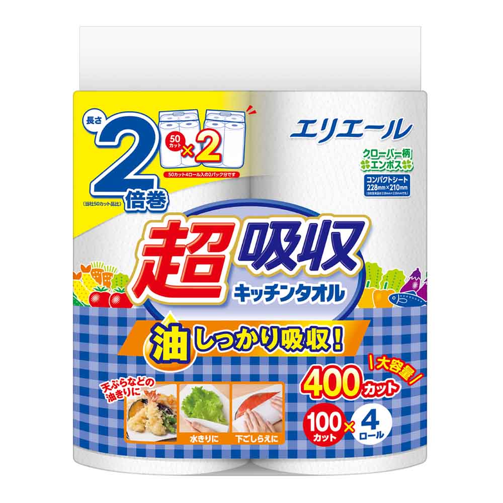 エリエール エリエール超吸収キッチンタオル4R（100カット） 142571