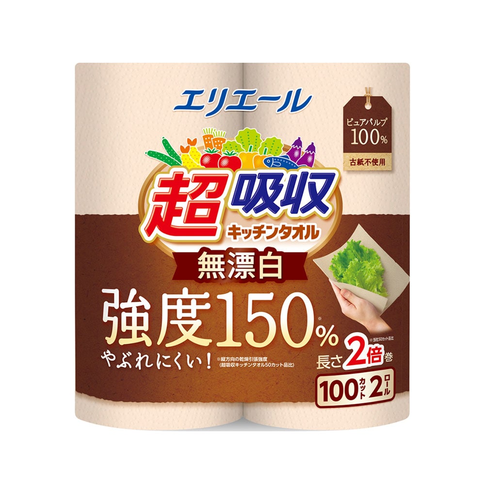 エリエール エリエール超吸収キッチンタオル無漂白 2R （100 カット）