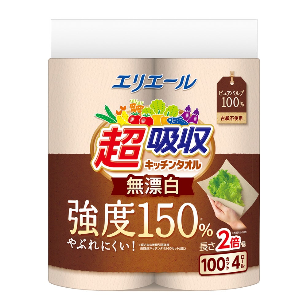 エリエール 【12個セット】エリエール超吸収キッチンタオル無漂白 4R （100 カット）