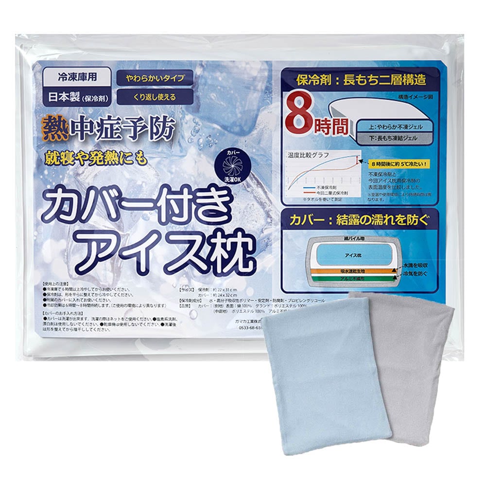 水滴を防ぐカバー付きアイス枕 60-0145BL アイスブルー