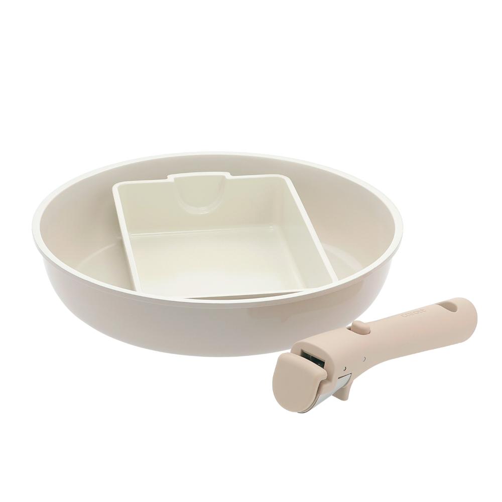 CAROTE(カローテ) 卵焼き器 フライパン 取っ手 3点セット IH ガス火対応 ミルクティー NM-5281