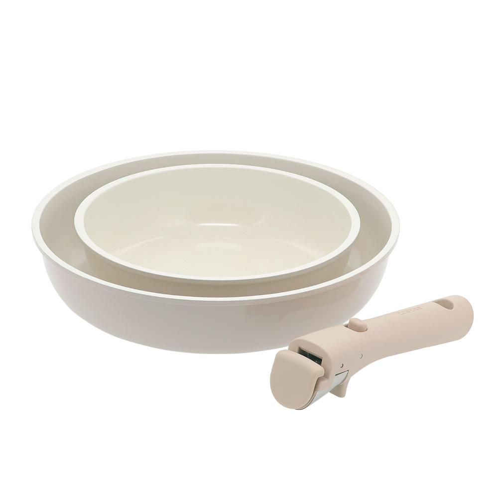 CAROTE(カローテ) フライパン 取っ手 3点セット IH ガス火対応 ミルクティー NM-5282