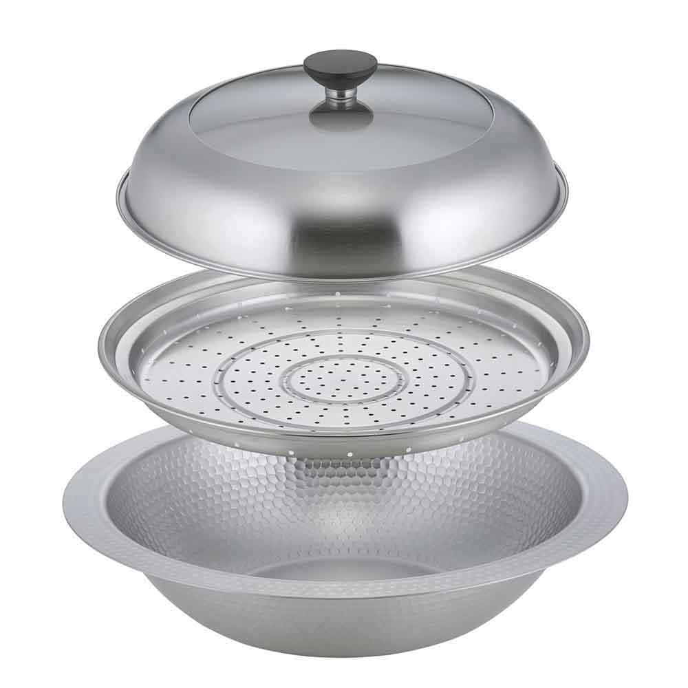 継ぎ目のないステンレス卓上鍋　蒸し皿付き30cm 47251
