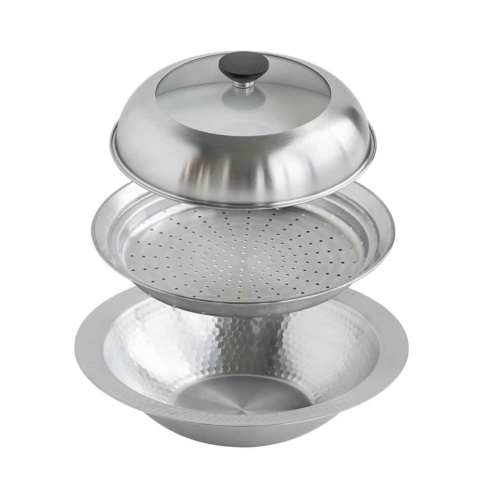 継ぎ目のないステンレス卓上鍋　蒸し皿付き26cm 47580