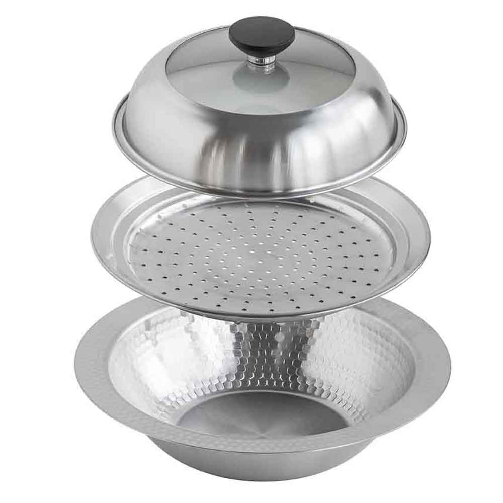 継ぎ目のないステンレス卓上鍋　蒸し皿付き22cm 47579