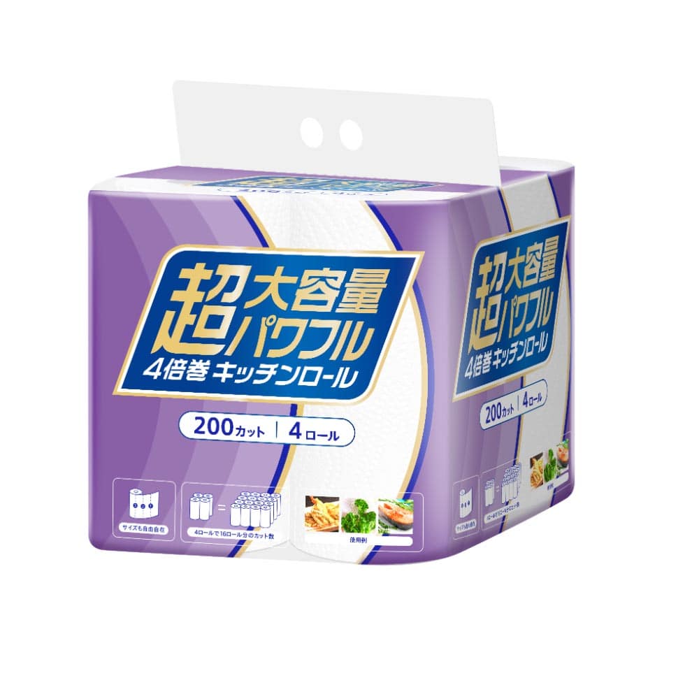 【6個】超大容量4倍巻きキッチンロール 200カット×4R
