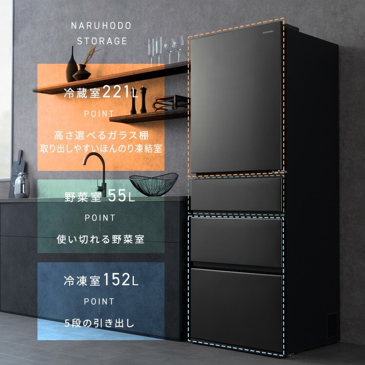 冷蔵庫 428L 5段冷凍室152L 奥行きスリム 自動霜取り 幅65cm IRSN-SX43A-W シルキーホワイト シルキーホワイト