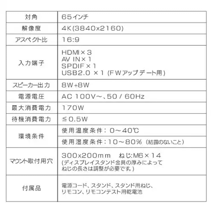 大型ディスプレイ 65V型 DO-DU654S-B ブラック