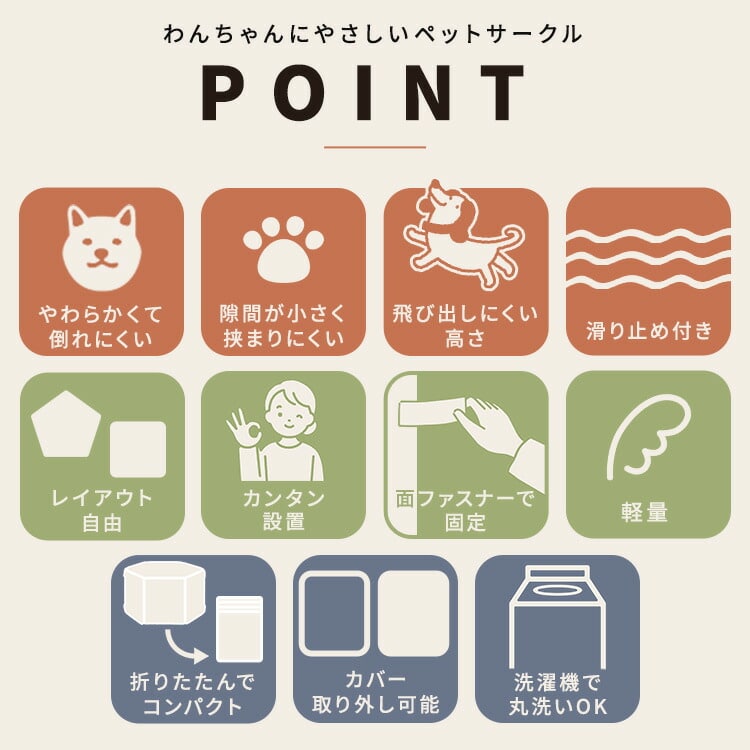 ペットサークル ペットケージ 6面 パネル式 洗える 折りたたみ 軽量 コンパクト ペットフェンス 連結型 安全 お出かけ 避難用 小型犬用 Ruffmew ラフミュー アイリスオーヤマ AOPS-6P グレー