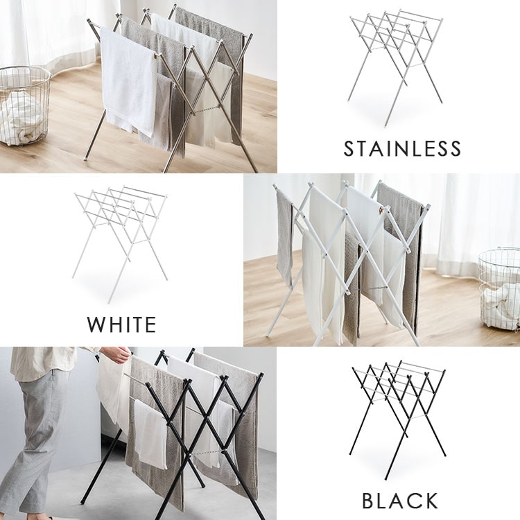タオルハンガー スタンド ハンガー ステンレス タオル干し 伸縮 省スペース コンパクト タオルスタンド スリム ラック 室内物干し 洗濯物干し 物干しスタンド 部屋干し 花粉 アイリスオーヤマ SWX-700RC ブラック ブラック