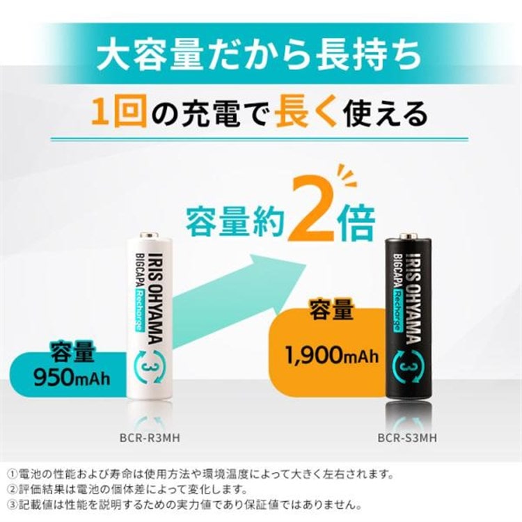 【急速充電器+電池セット】ニッケル水素電池 単3形 (4本) BCR-S3MH/4B 単4形 (4本) BCR-S4MH/4B 急速充電器 BCR-QCMH 【急速充電器+電池セット】単3形(4本)+単4形(4本)+急速充電器