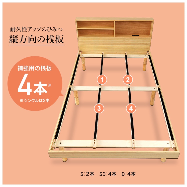 収納棚付きすのこベッド SKSB-D ナチュラル ナチュラル/単品