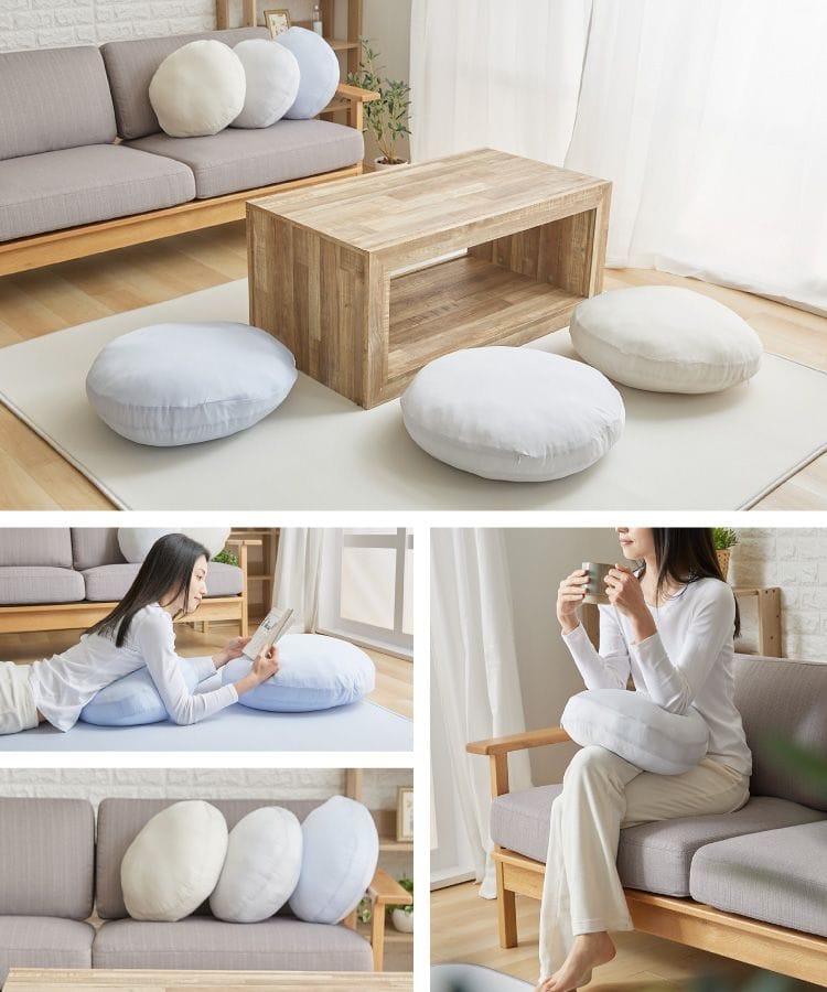 接触冷感モッチリ円形クッション 38cm アイスブルー アイスブルー