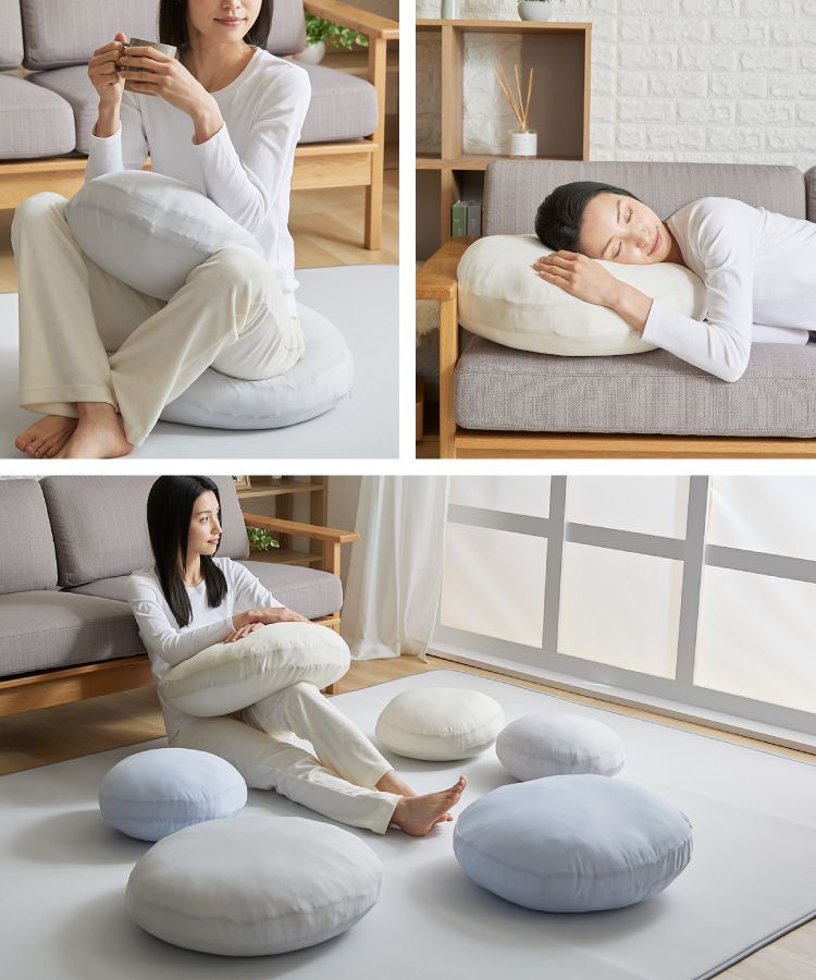 接触冷感モッチリ円形クッション 55cm アイスブルー アイスブルー