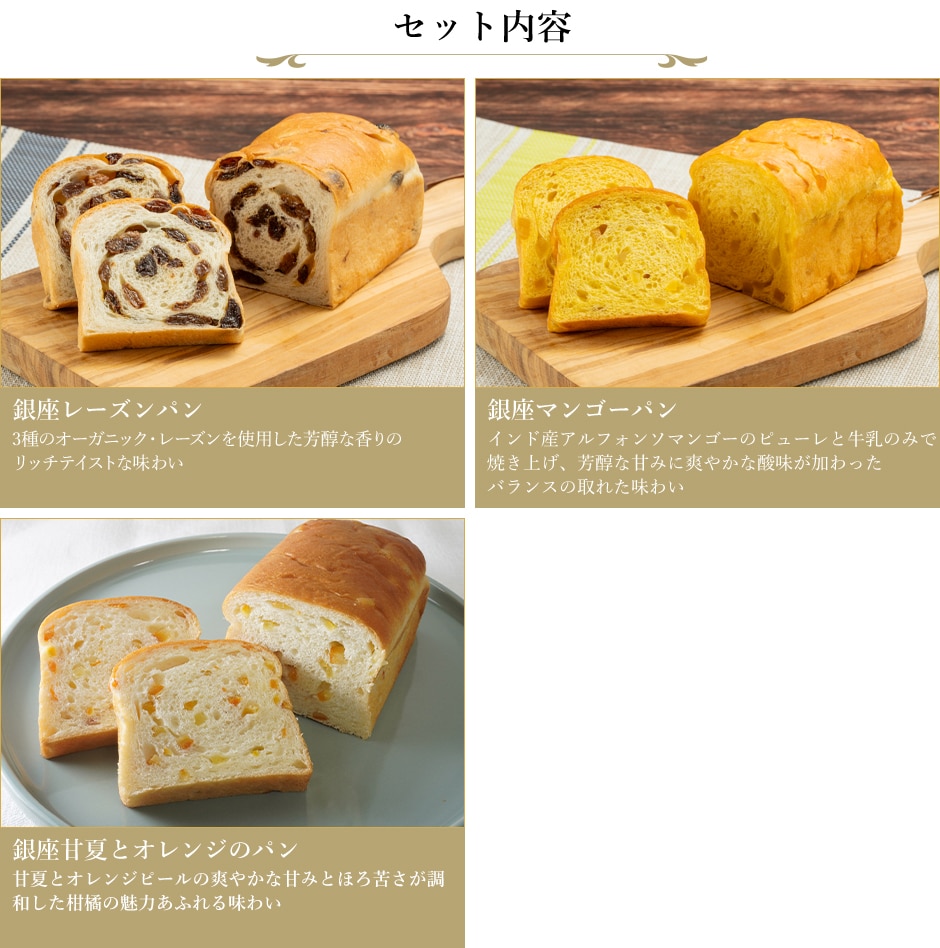 銀座千疋屋 季節のパン3種詰合せ フレーバー