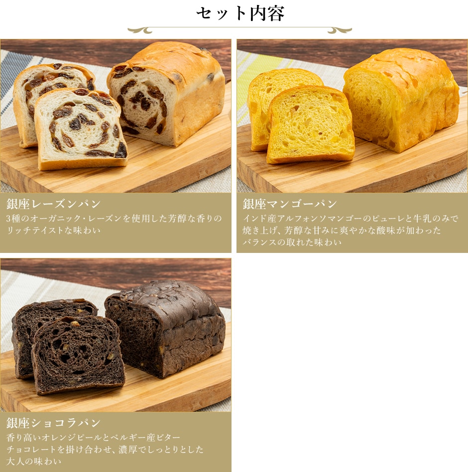 銀座千疋屋 季節のパン3種詰合せ フレーバー