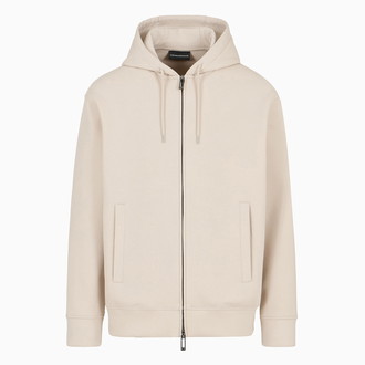 [EMPORIO ARMANI]フード付きジップアップ スウェットシャツ ダブルジャージー エンボスイーグルロゴ グレー L