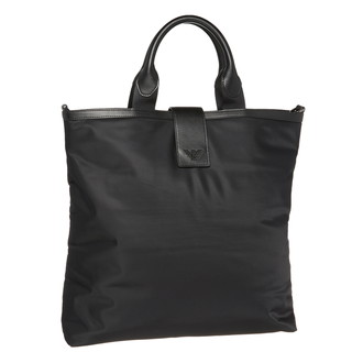 [EMPORIO ARMANI]折りたたみ式ショッパー 再生ナイロン ショルダーストラップ付き ブラック