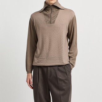 [EMPORIO ARMANI]パーシャルジップセーター バージンウール ツートンプレーンニット ブラウン M