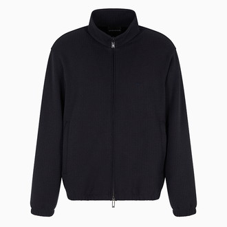 [EMPORIO ARMANI]フルジップ スウェットシャツ リヨセル混紡ジャカードジャージー ネイビー M