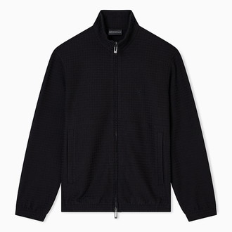 [EMPORIO ARMANI]フルジップ スウェットシャツ リヨセル混紡ジャカードジャージー ブラック M