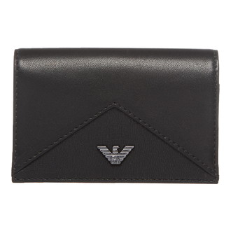 [EMPORIO ARMANI]フラップ付きカードホルダー ナッパレザー 幾何学ディテール ブラック