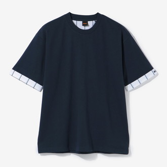 [BOSS] コットンジャージー Tシャツ ストライプカフ Open Blue M