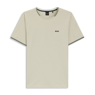 [BOSS] ストレッチコットン Tシャツ ライン＆ロゴ Light Beige M