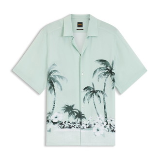 [BOSS] レギュラーフィットシャツ マキシプリント Turquoise/Aqua M