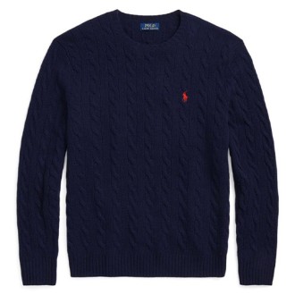 [POLO RALPH LAUREN]ケーブルニット ウールカシミヤ セーター ネイビー S