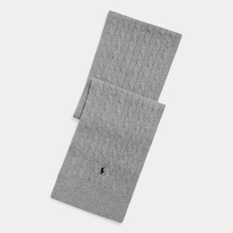[POLO RALPH LAUREN]ケーブルニット ウールブレンド マフラー グレー