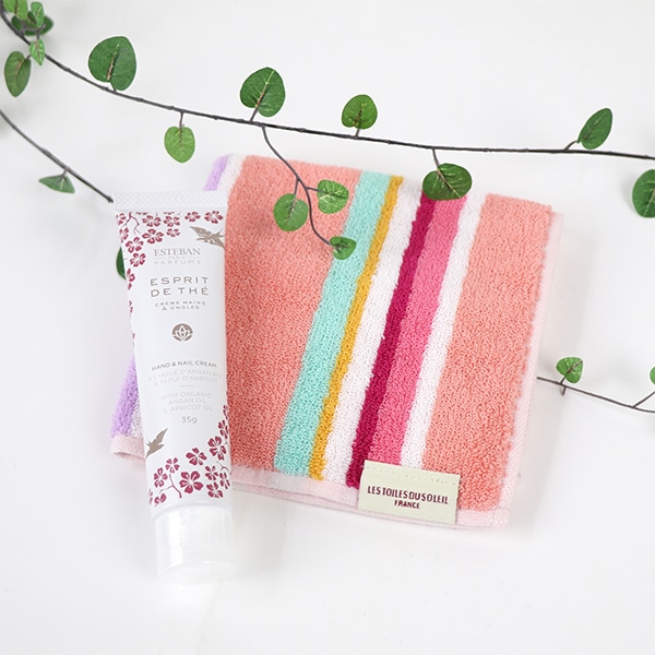 ESTEBAN ハンド＆ネイルクリーム・今治タオルハンカチセット(エスプリ ド テ＆マカロン) エステバン ハンドクリーム ネイルケア タオル ギフト