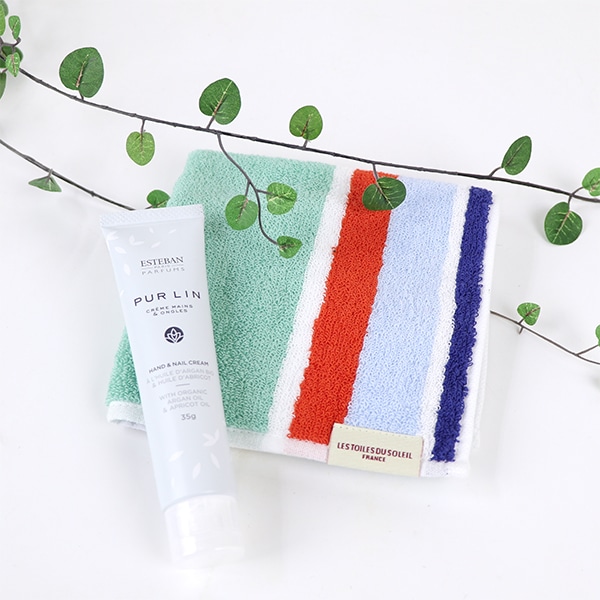 ESTEBAN ハンド＆ネイルクリーム・今治タオルハンカチセット(ピュアリネン＆プチ カプリ) エステバン ハンドクリーム ネイルケア タオル ギフト